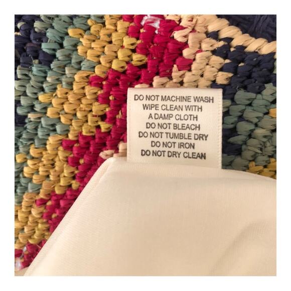 LoveStitch NIP Canary Islands Raffia Zig Zag Clutch Cream Pink Teal Navy Yellow - Picture 12 of 13